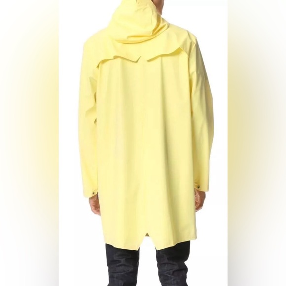 NWT RAINS Unisex Long Waterproof Jacket Full Snap Hood Pockets Sizes S,M, L. - Picture 3 of 10